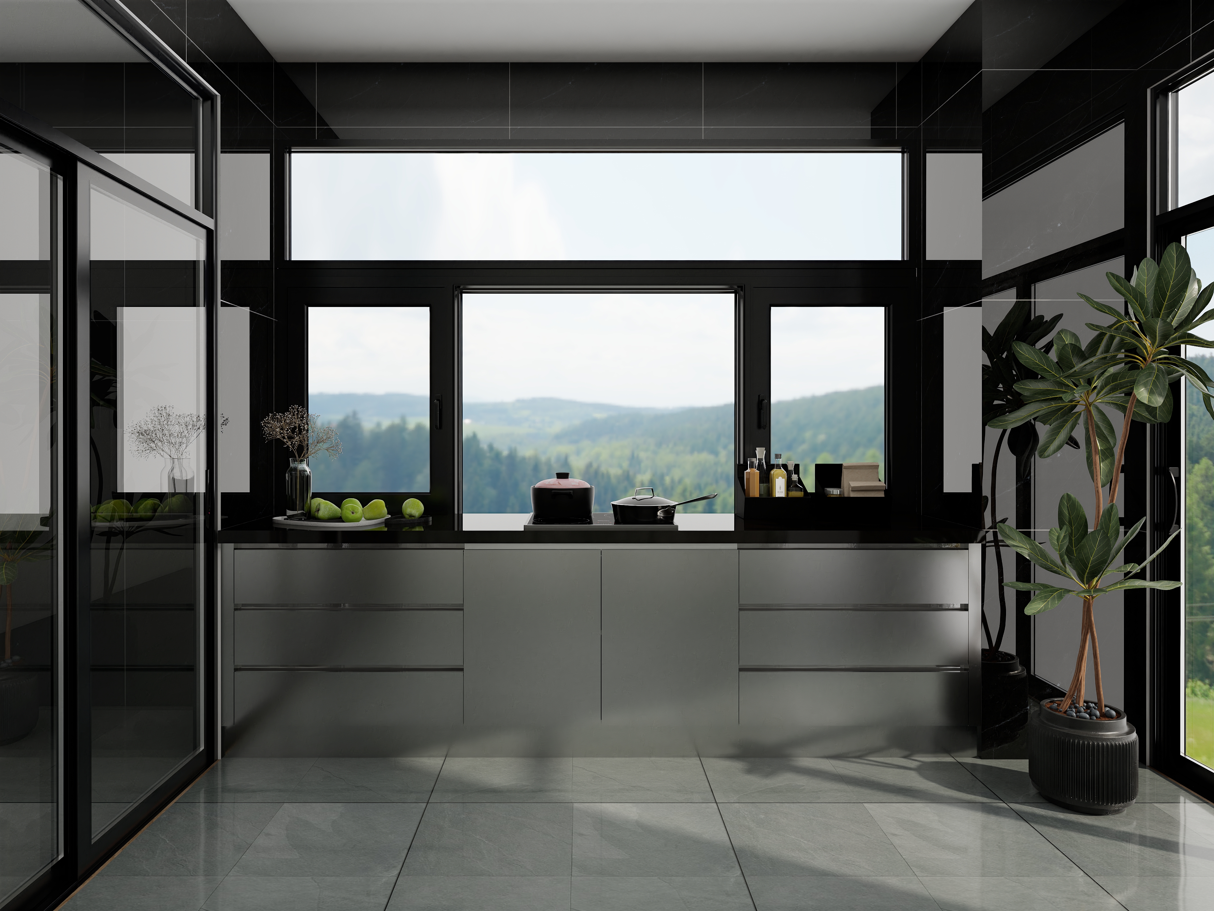 Modern Elegance in Stainless: Concealed Handle Kitchen Cabinetry